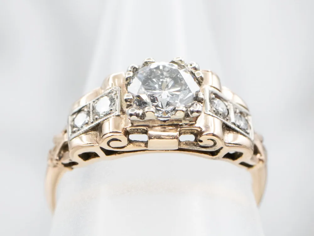 Vintage Two Toned Diamond Engagement Ring