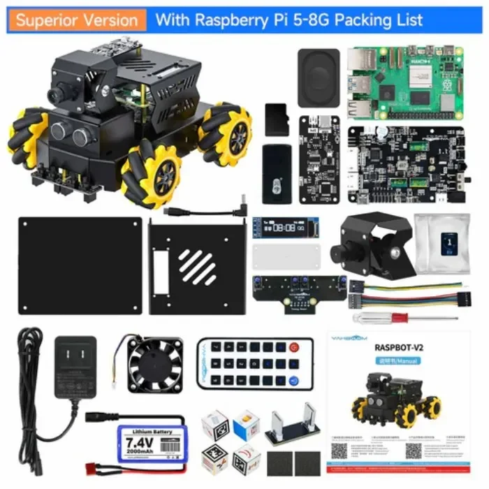 Yahboom Raspbot V2 AI Breed Model Robot Car Raspberry Pi 5 8GB Heavy Duty constructie