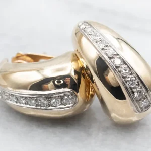 Zware Uitvoering Two Tone Diamond Domed Drop Earrings
