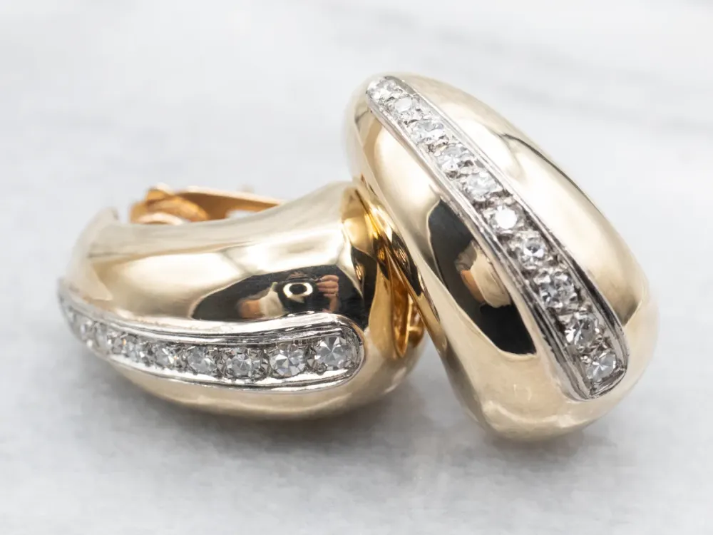 Zware Uitvoering Two Tone Diamond Domed Drop Earrings