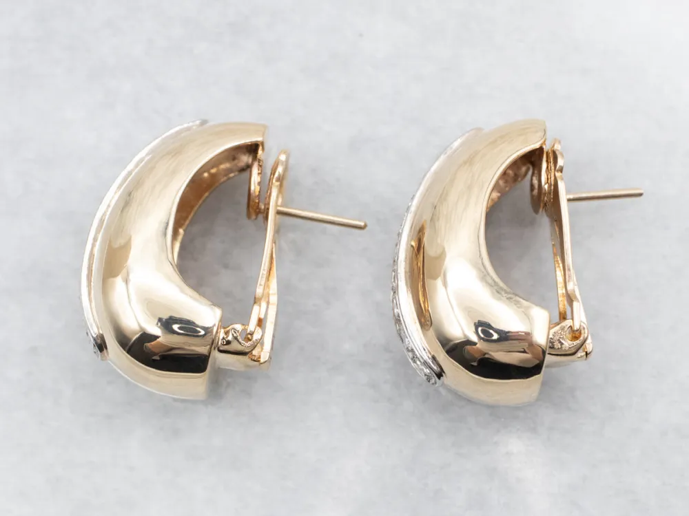 Zware Uitvoering Two Tone Diamond Domed Drop Earrings