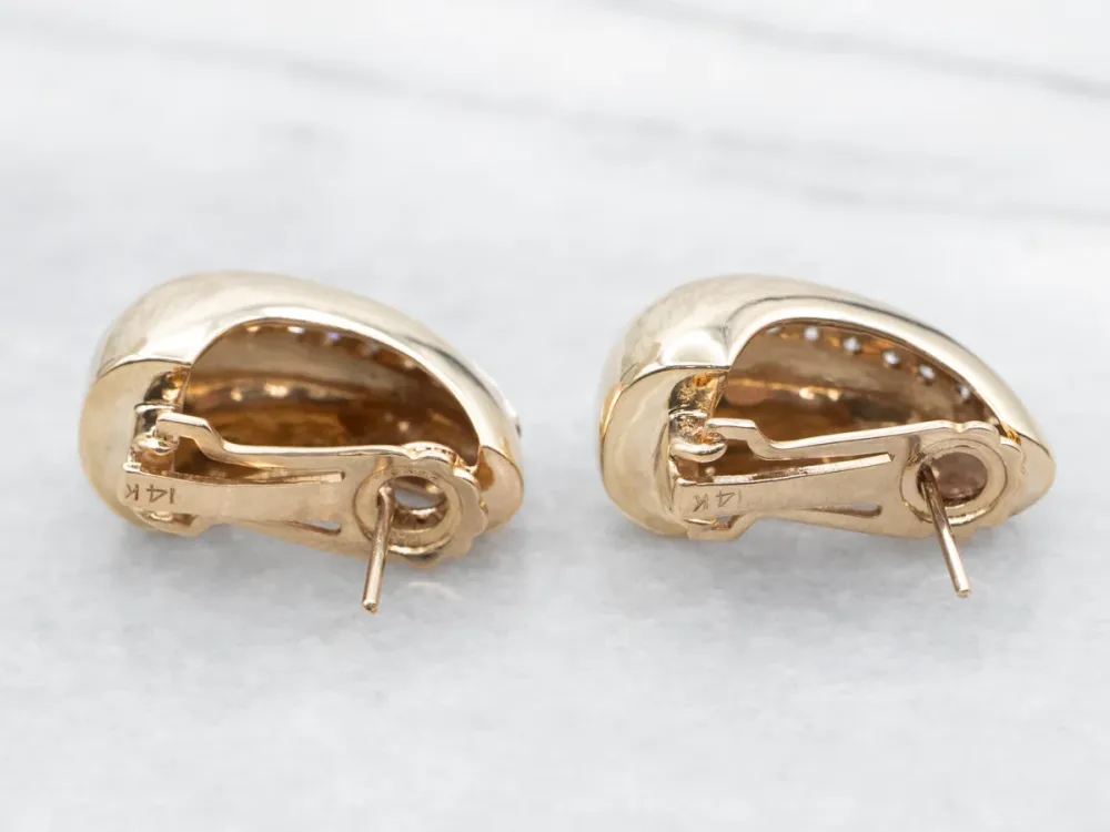 Zware Uitvoering Two Tone Diamond Domed Drop Earrings