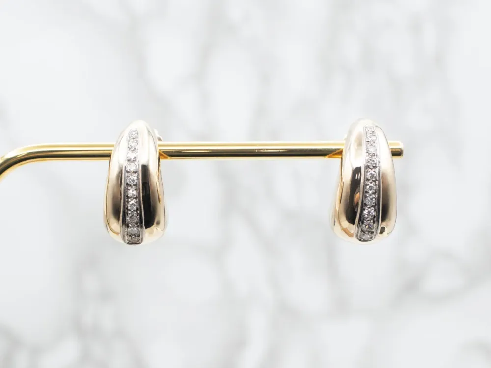 Zware Uitvoering Two Tone Diamond Domed Drop Earrings
