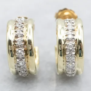Zware Uitvoering Two Tone Diamond Hoop Earrings