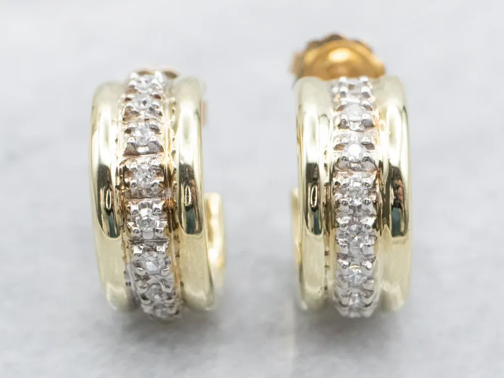 Zware Uitvoering Two Tone Diamond Hoop Earrings