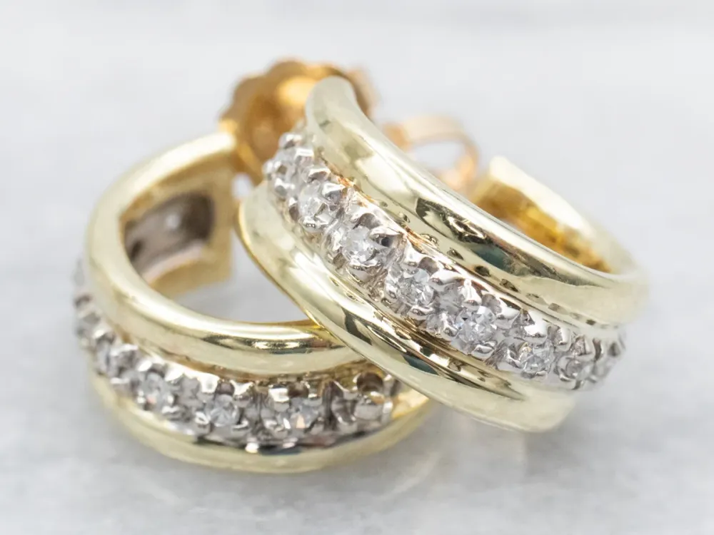 Zware Uitvoering Two Tone Diamond Hoop Earrings