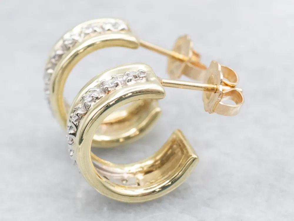 Zware Uitvoering Two Tone Diamond Hoop Earrings