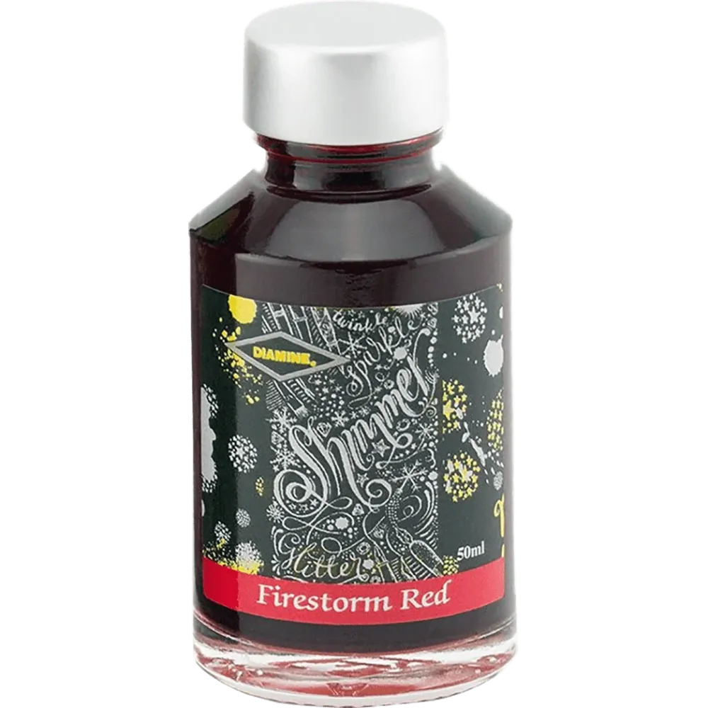 Diamine Shimmer Ink 50 ml Firestorm Rood - Silver shimmer