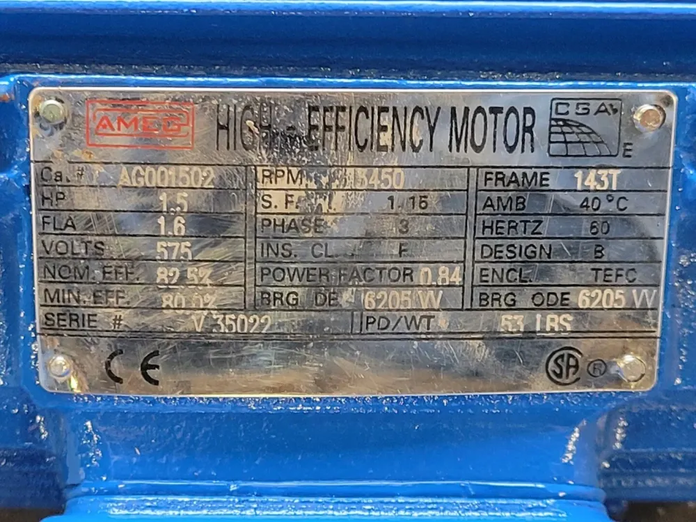 1.5 hp, 575 volts, 3450 rpm, 143T Electric Motor AG001502