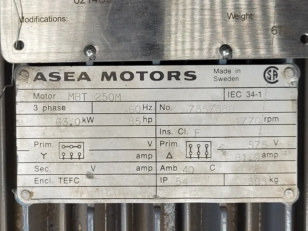 Zware Dienst 85 hp, 575 volts, 1770 rpm Electric Motor MBT 250M