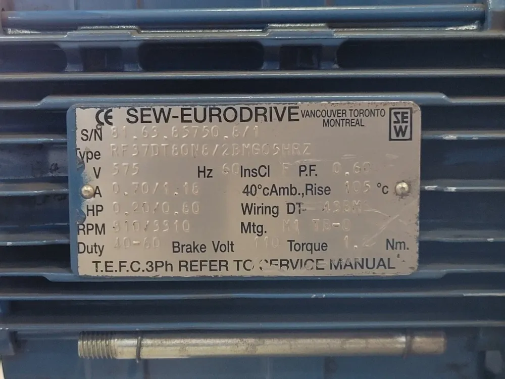 0.2/0.8 hp, 575 volts, 810/3310 rpm Electric Motor RF37DT80N8/2BMG05HRZ met snelle installatie