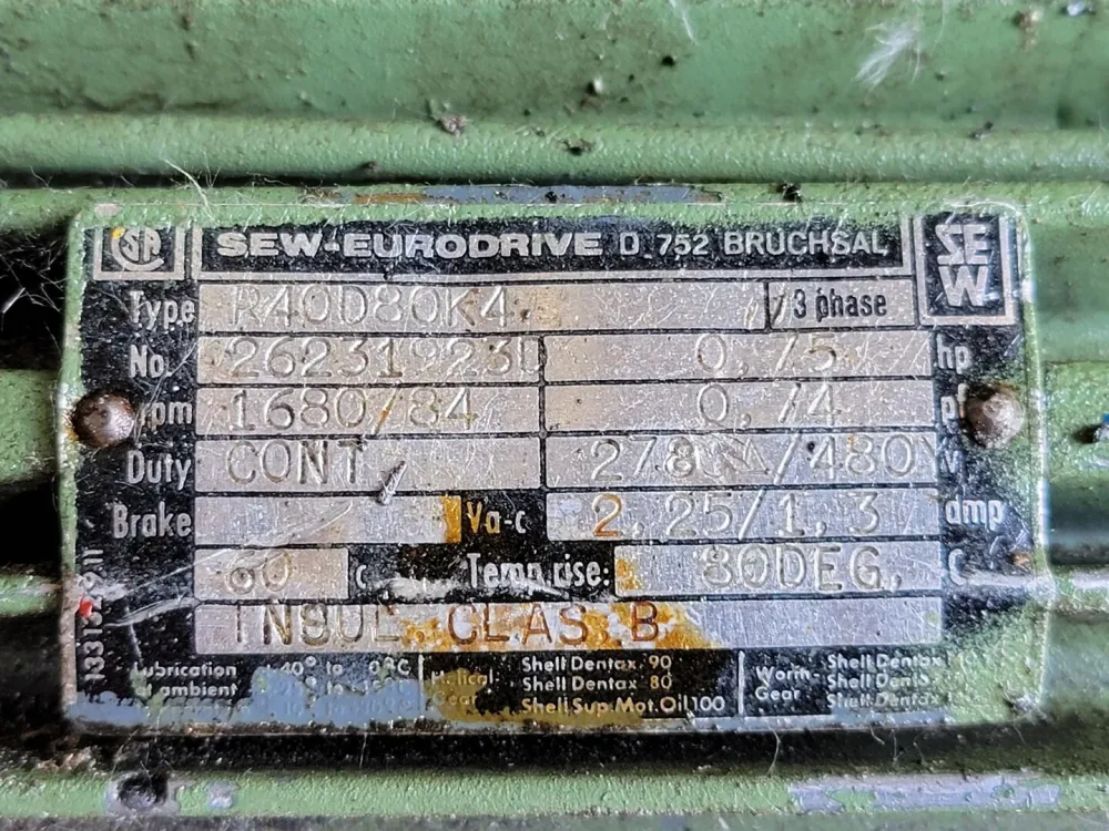 2.25/1.3:1 Ratio Gearbox R40D80K4 w/ 0.75 hp Electric Motor