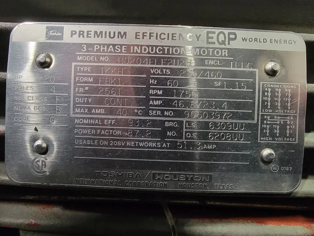 20 hp, 230/460 volts, 1750 rpm, 256T, Electric Motor B0204FLF2U2H