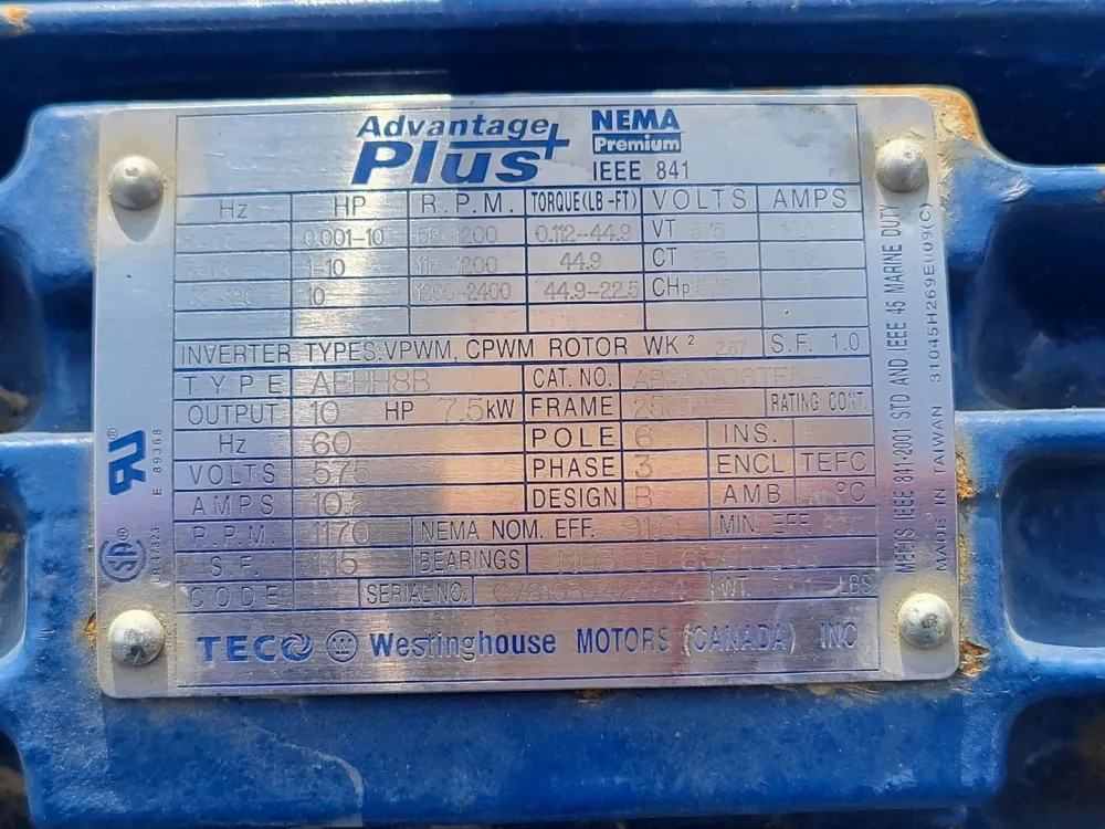 10 hp, 575 volts, 1170 rpm, 256T Electric Motor APH01006TE5-M