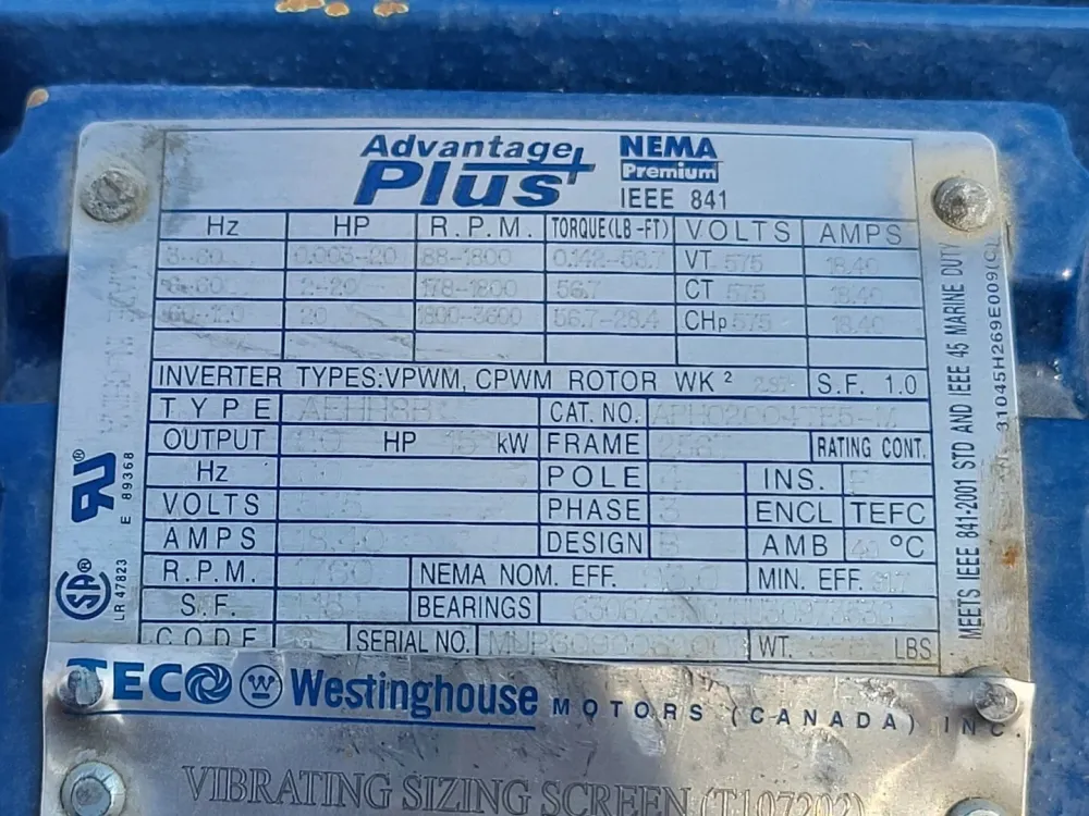 20 hp, 575 volts, 1760 rpm, 256T Electric Motor APH02004TE5-M