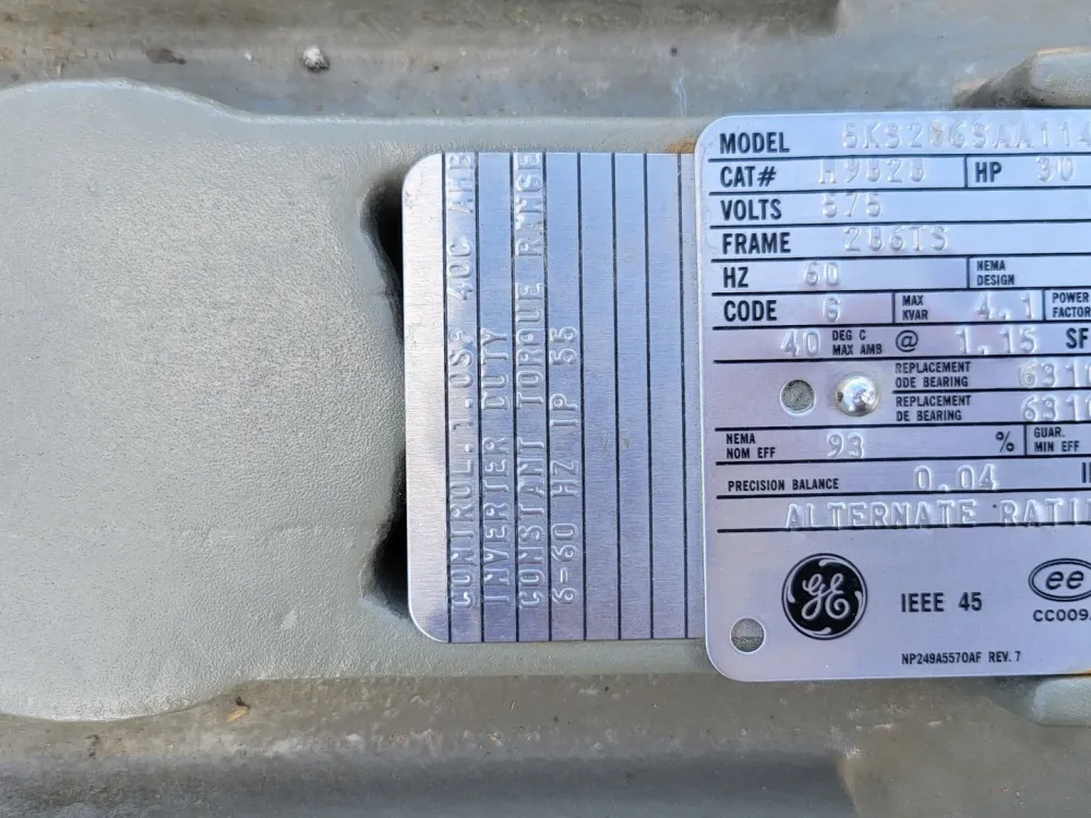 30 hp, 575 volts, 3545 rpm, 286TS Electrical Motor 5KS256SAA114A