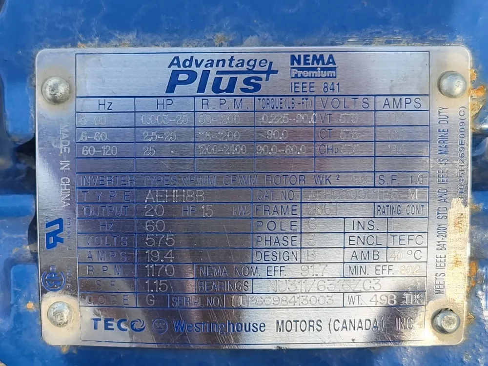 Motor met tandheugel 20 hp, 575 volts, 1170 rpm, 286T Electric Motor APH02006TE5-M