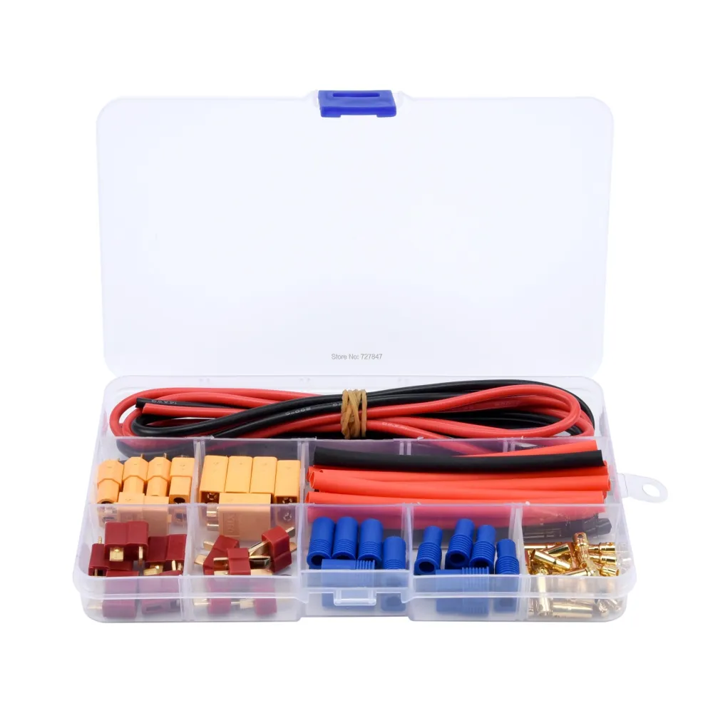 Drone Battery Connector - Deans T Plug EC3 XT60 Male / Female Connector 14AWG Siliconenrubber Wire Heat Shrink Tubes RC FP...