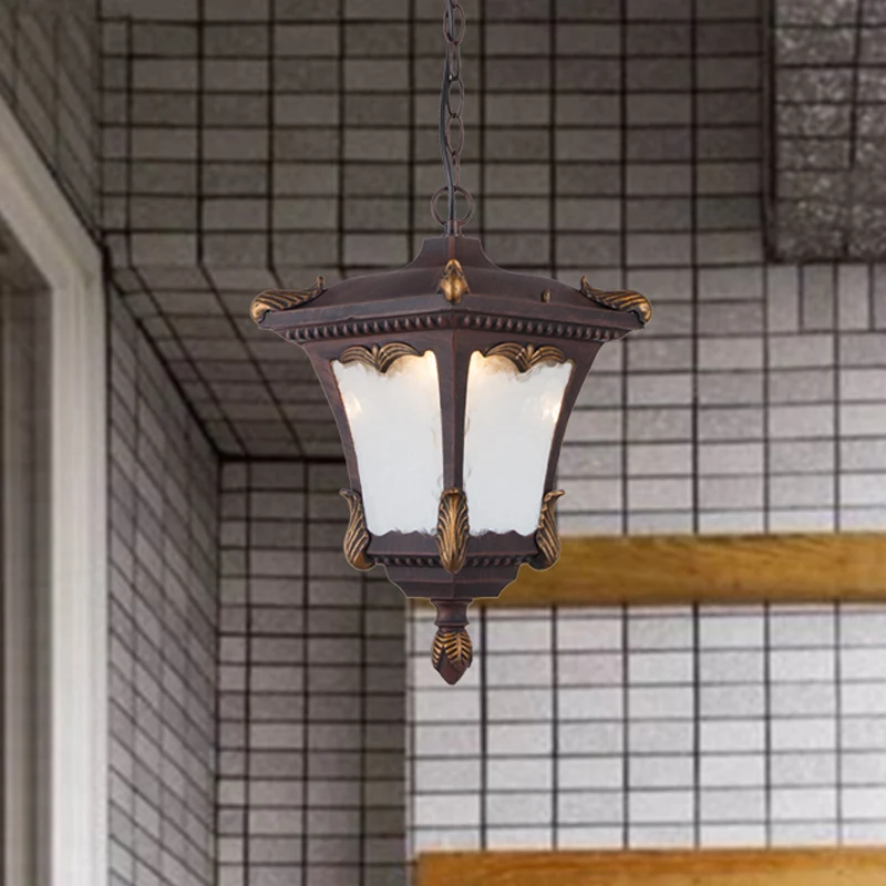 1 Bulb Suspension Light Lodge Patio Hanging Lamp Kit Lantern Glashelder Ripple Glass Shade Bronze/Rust 5 Liter Emmer Rust