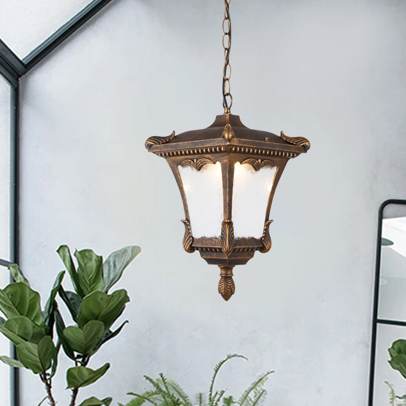 1 Bulb Suspension Light Lodge Patio Hanging Lamp Kit Lantern Glashelder Ripple Glass Shade Bronze/Rust 5 Liter Emmer Rust
