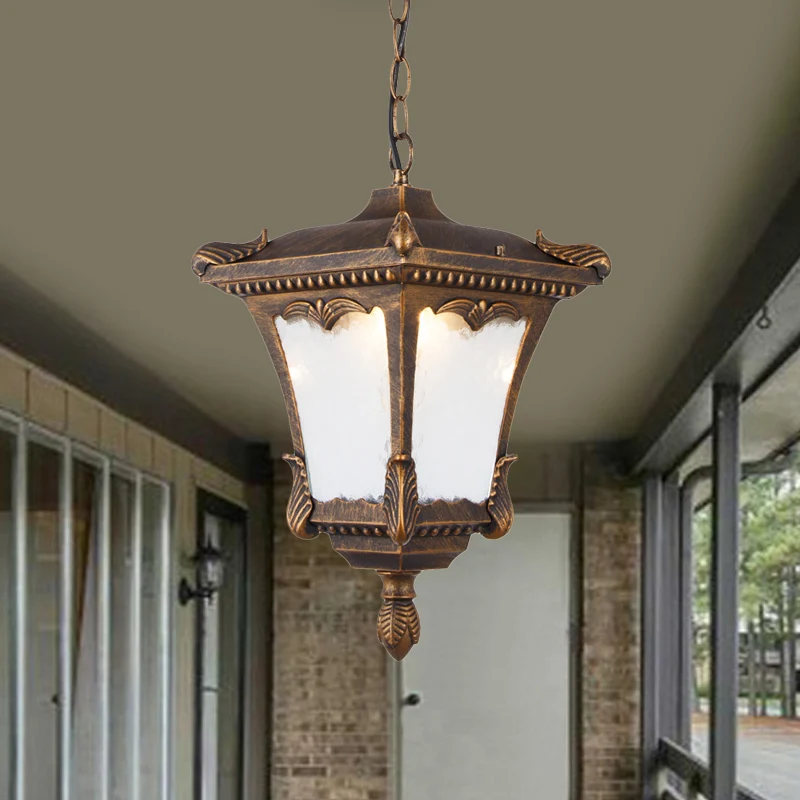 1 Bulb Suspension Light Lodge Patio Hanging Lamp Kit Lantern Glashelder Ripple Glass Shade Bronze/Rust 5 Liter Emmer Rust