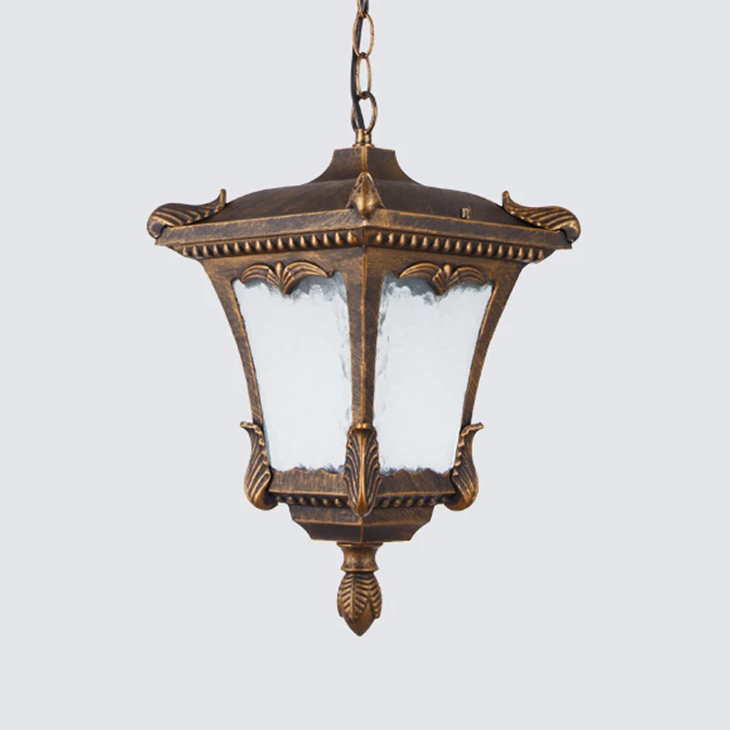 1 Bulb Suspension Light Lodge Patio Hanging Lamp Kit Lantern Glashelder Ripple Glass Shade Bronze/Rust 5 Liter Emmer Rust