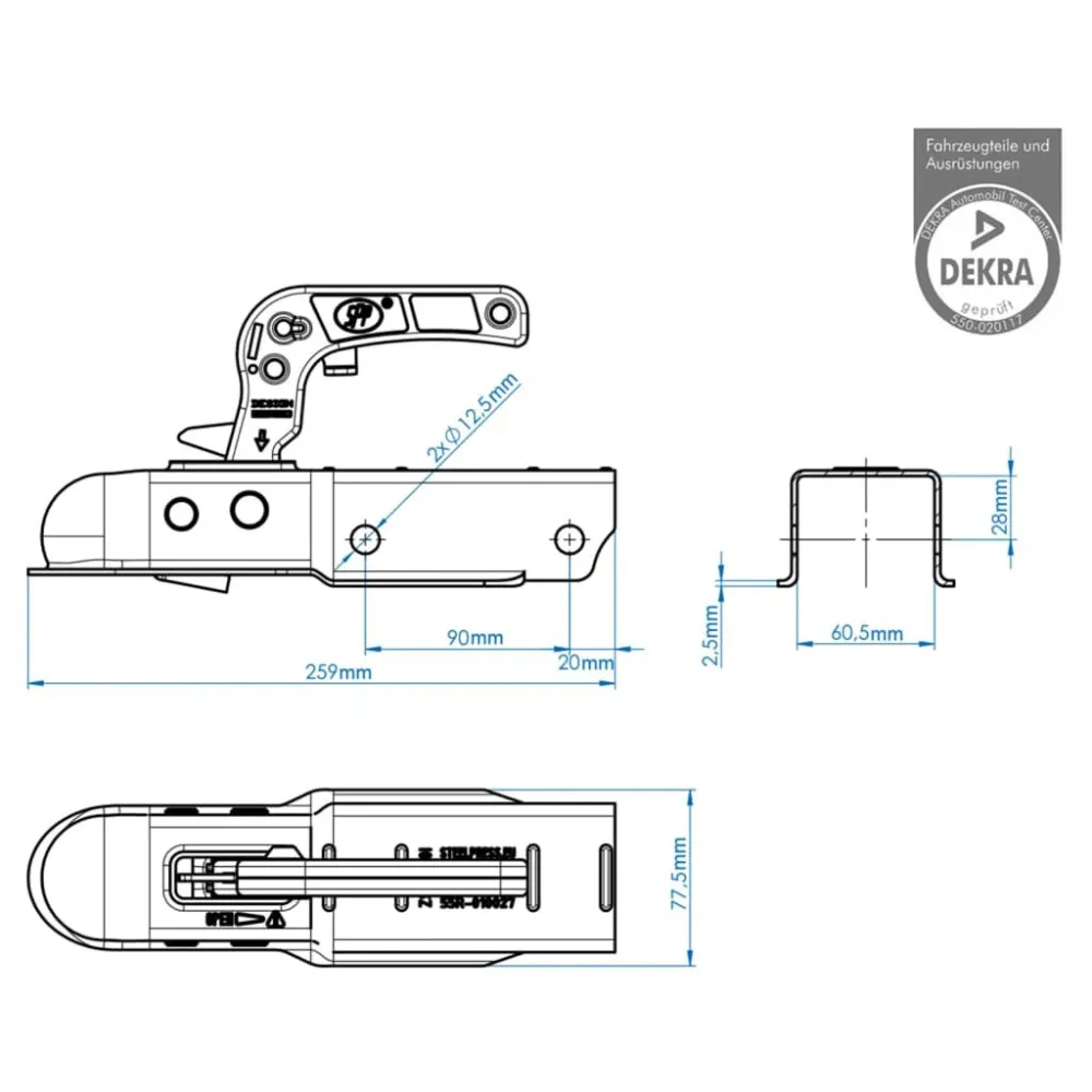 ProPlus Kogelkoppeling vierkant 60 mm 341004 met verstelbare koppeling