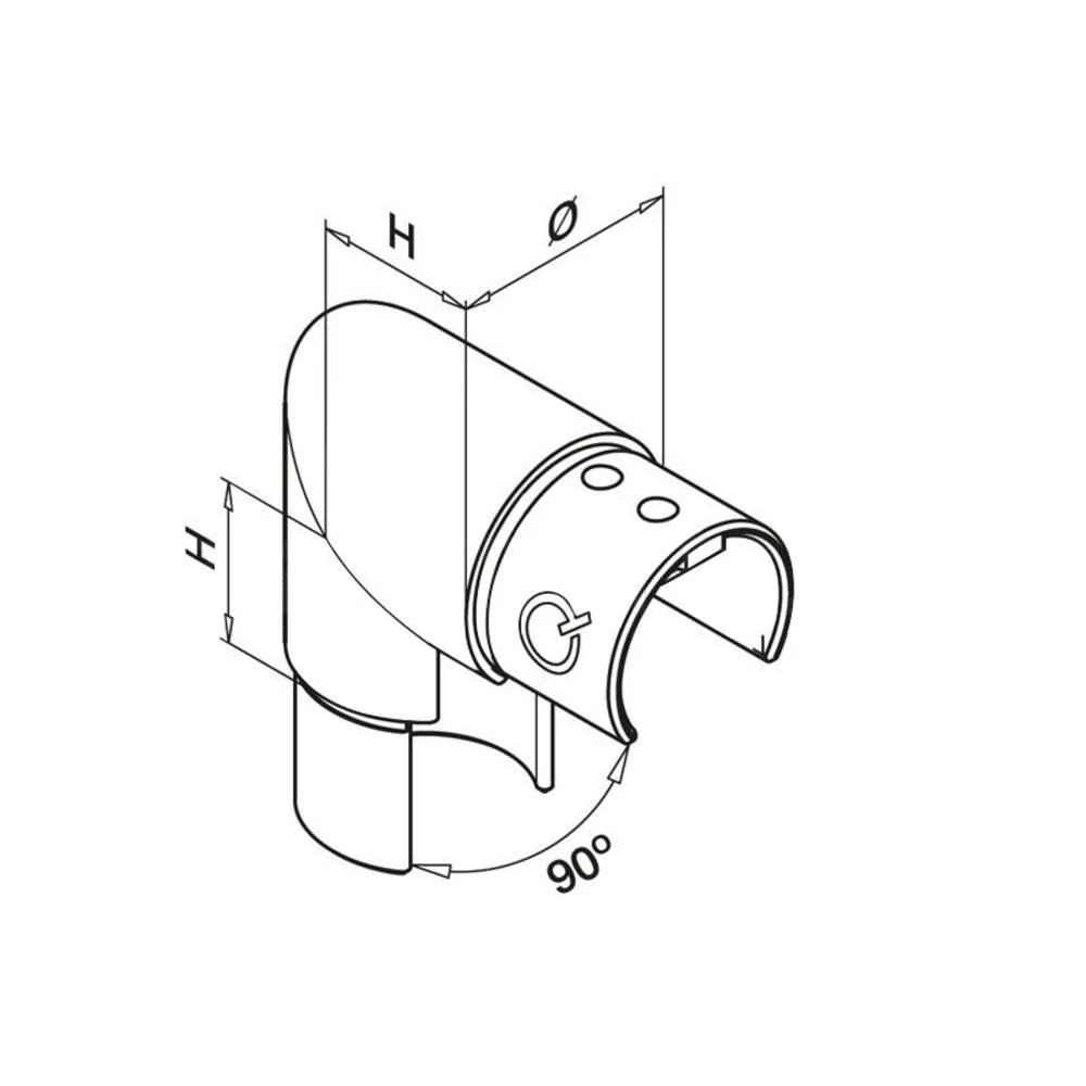 Zware Dienst Q-railing Round Profile Cap Rail Downward 90-deg Connection