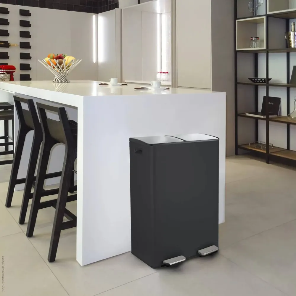 Pedal bin model Aliya 2x20L matte zwart color