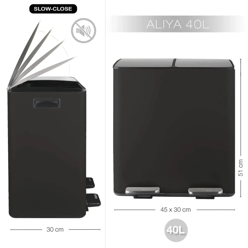 Pedal bin model Aliya 2x20L matte zwart color