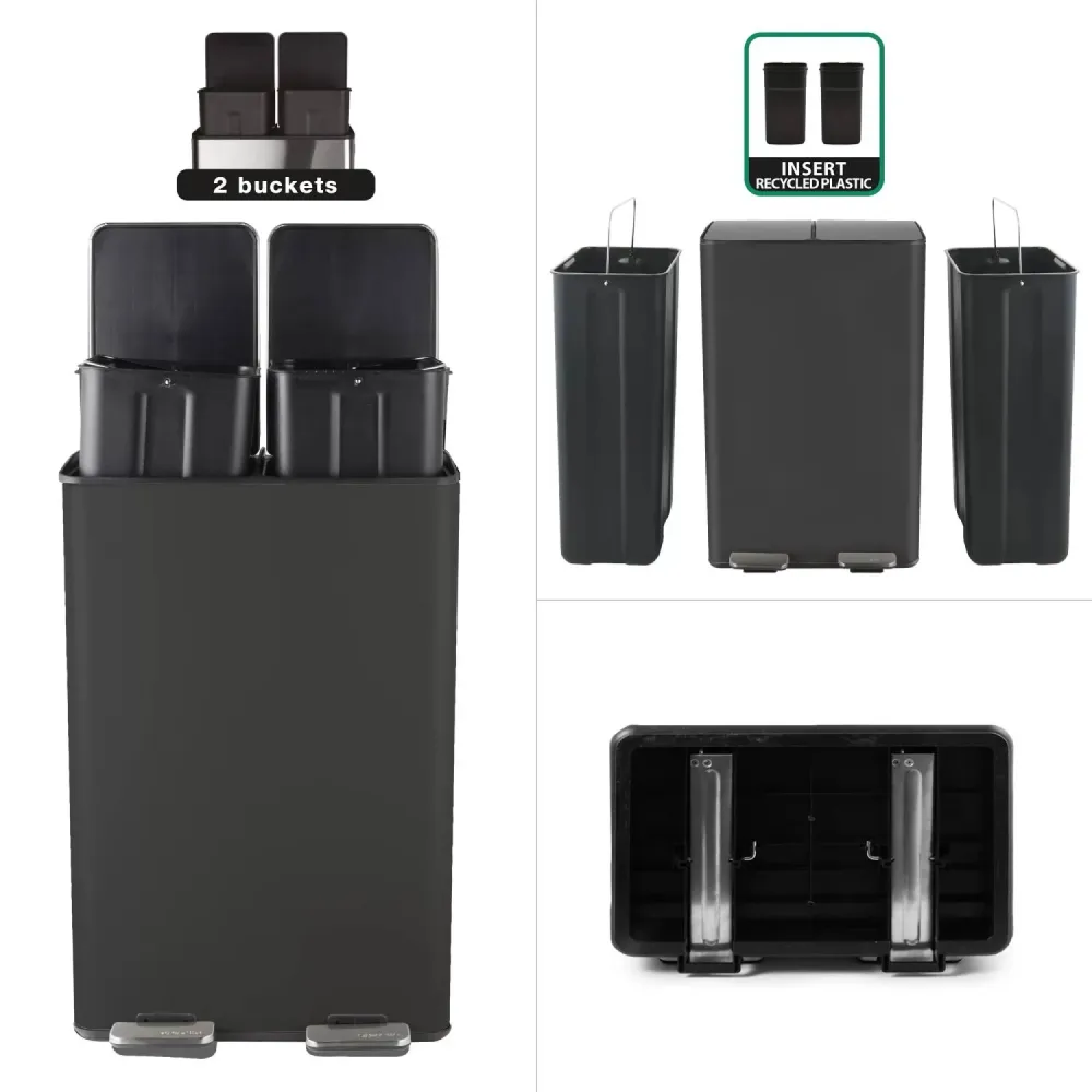 Pedal bin model Aliya 2x20L matte zwart color