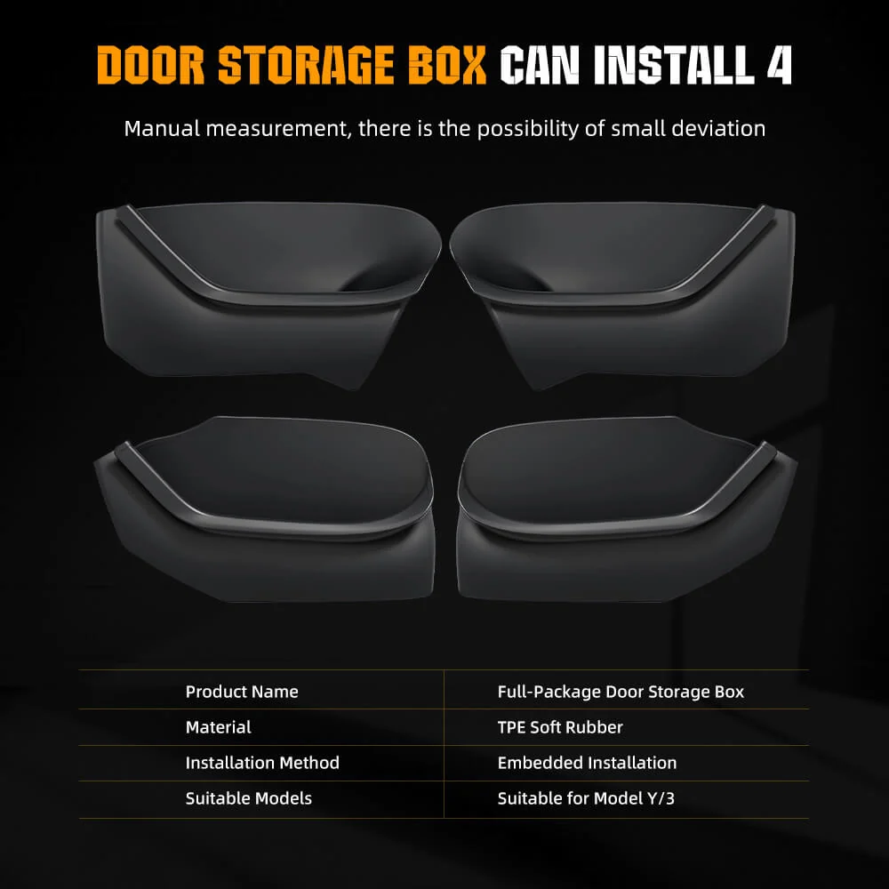 Tesla Model Y Full Cover TPE Waterbestendig Door Side Storage Box (Set/4pcs) met opbergvakken en compartimenten