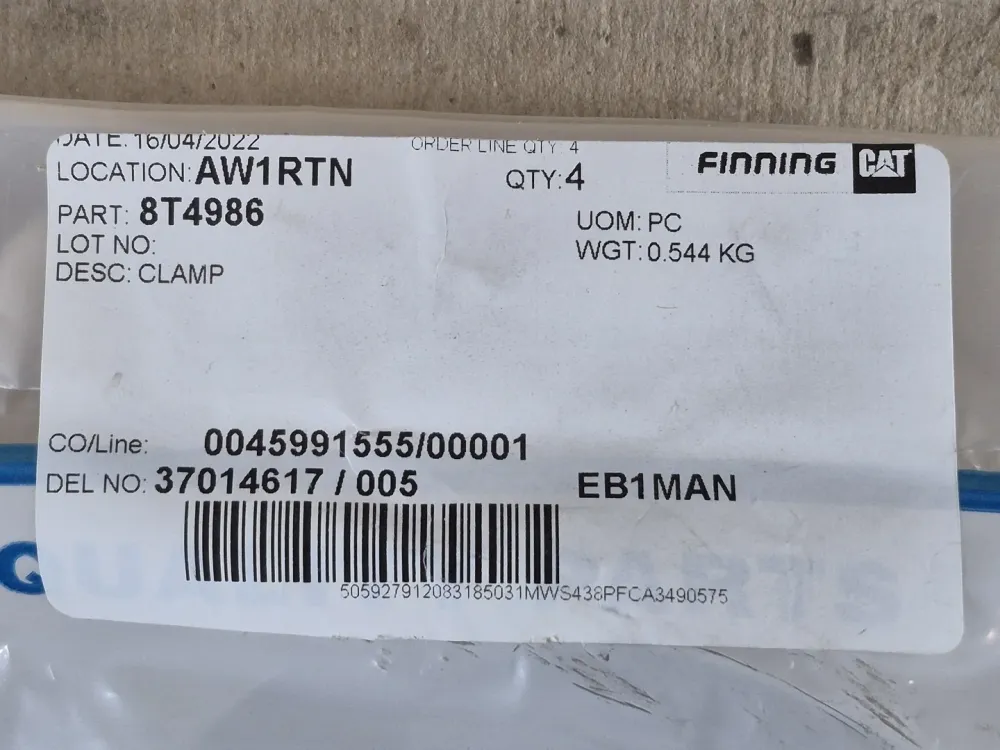108mm Minimum Internal Diameter Hose Clamp 8T-4986 (Set 4)