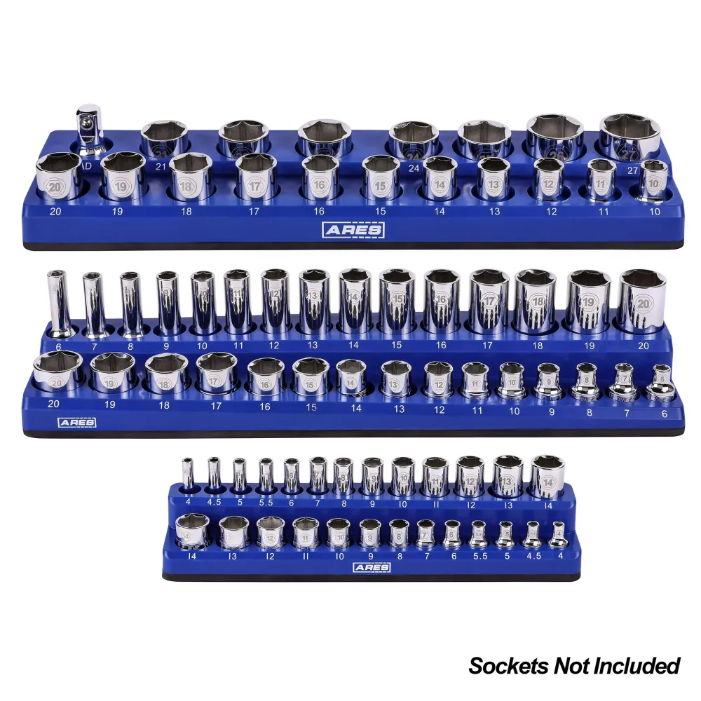 ARES 60036 - 3-Pack Zeeblauw Metric Magnetic Socket Organizer Set