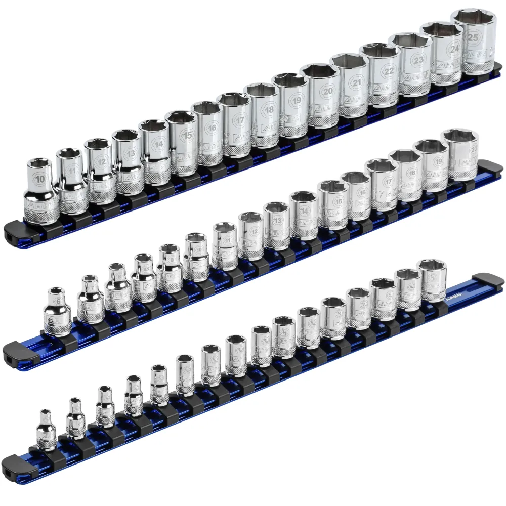 ARES 60125 - 3-Piece Blue 17-Inch Aluminium Socket Rail Set Locking End Caps