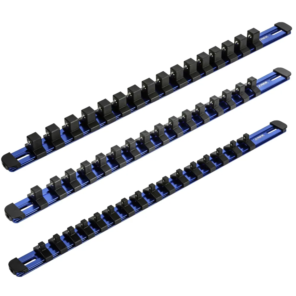 ARES 60125 - 3-Piece Blue 17-Inch Aluminium Socket Rail Set Locking End Caps
