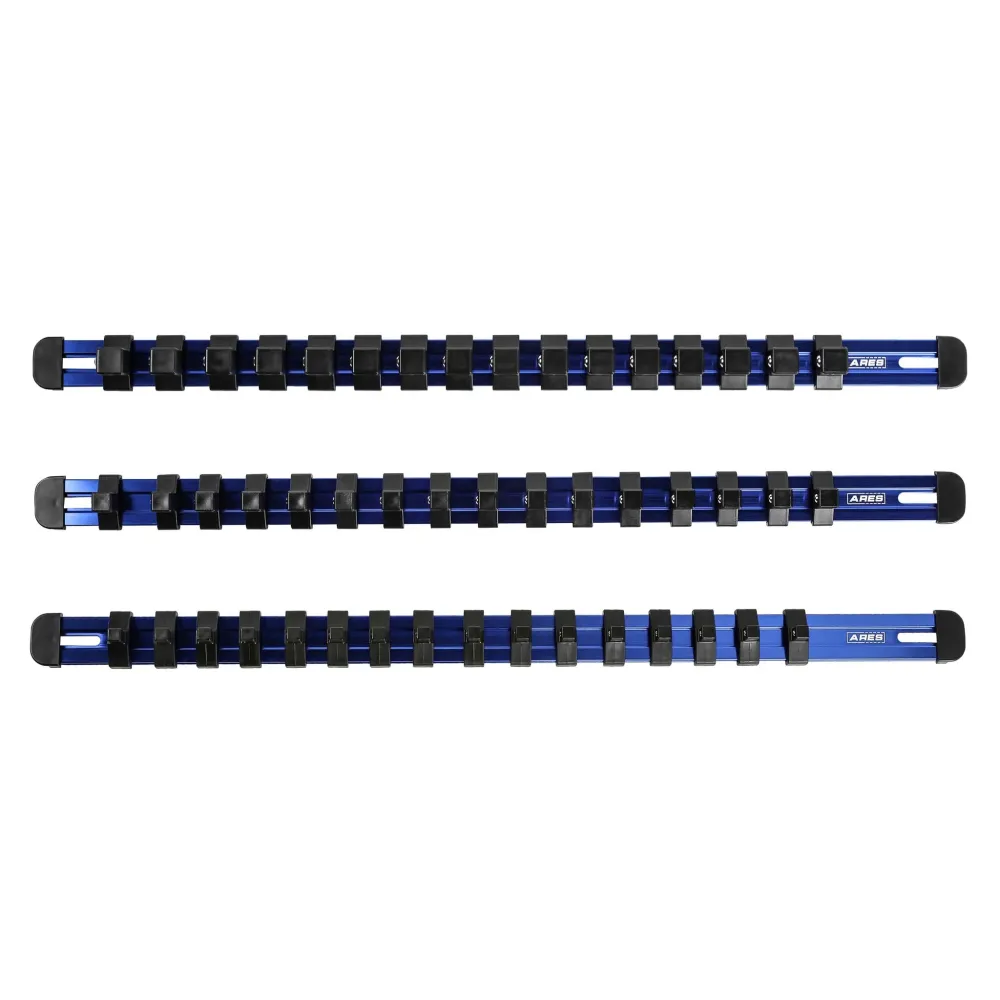 ARES 60125 - 3-Piece Blue 17-Inch Aluminium Socket Rail Set Locking End Caps