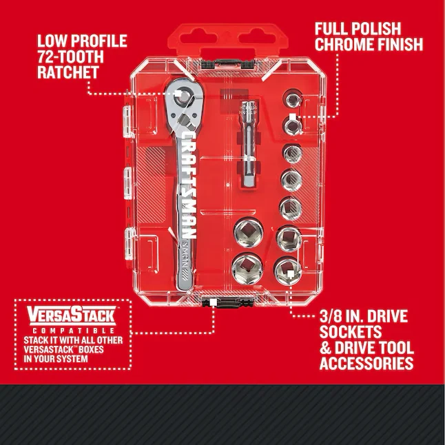 CRAFTSMAN VERSASTACK 11-Piece Metric Afgewerkt Chrome Mechanics Tool Set Hard Case voor aluminium en staal