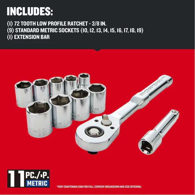 CRAFTSMAN VERSASTACK 11-Piece Metric Afgewerkt Chrome Mechanics Tool Set Hard Case voor aluminium en staal