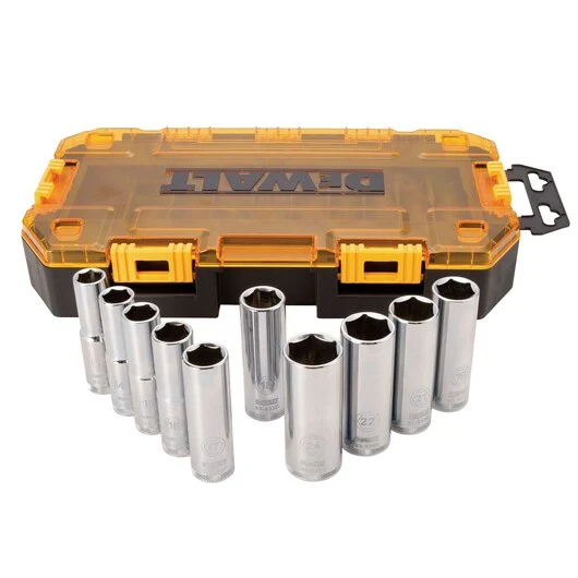 DEWALT Drive Socket Set, Metric, 1/2-Inch Drive, 10-Piece met geleidestift