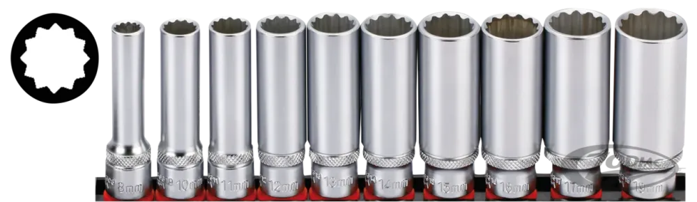 Gang- 3/8" Socketset 12-point lang metric 10PC Harley-Davidson
