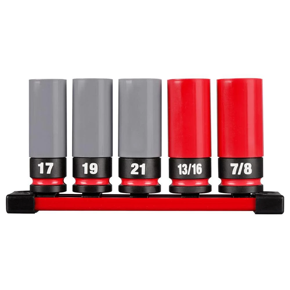 Metaal- MILWAUKEE SHOCKWAVE IMPACT DUTY 1/2 Drive SAE & Metric 5 PC. Lug Nut Wheel Socket Set