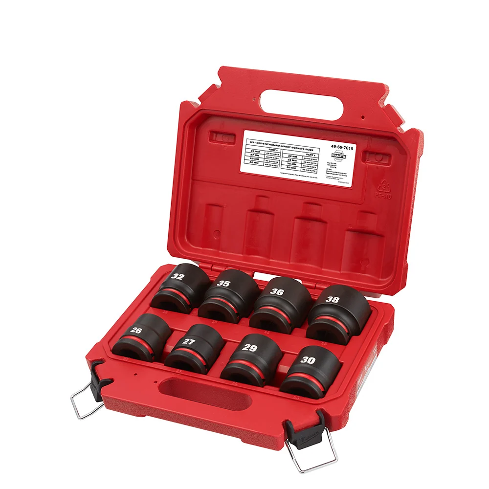 MILWAUKEE 8PC SHOCKWAVE Impact Duty 3/4" Drive Metric Klassiek 6 Point Socket Set