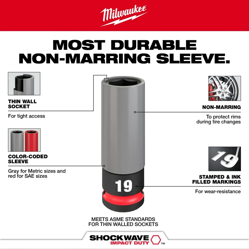 MILWAUKEE SHOCKWAVE IMPACT DUTY 1/2 Drive 22MM Metric Lug Nut Wheel Socket voor M4 t/m M12
