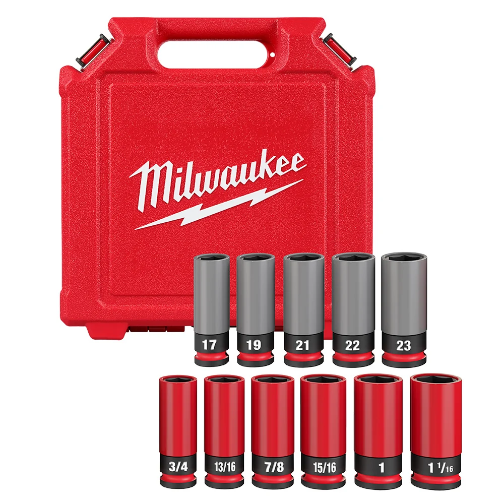 MILWAUKEE SHOCKWAVE IMPACT DUTY 1/2 Drive SAE & Metric 11 PC. Lug Nut Wheel Socket Set Gemaakt van HSS-staal