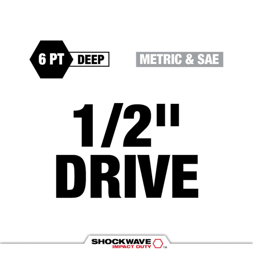 MILWAUKEE SHOCKWAVE IMPACT DUTY 1/2 Drive SAE & Metric 11 PC. Lug Nut Wheel Socket Set Gemaakt van HSS-staal