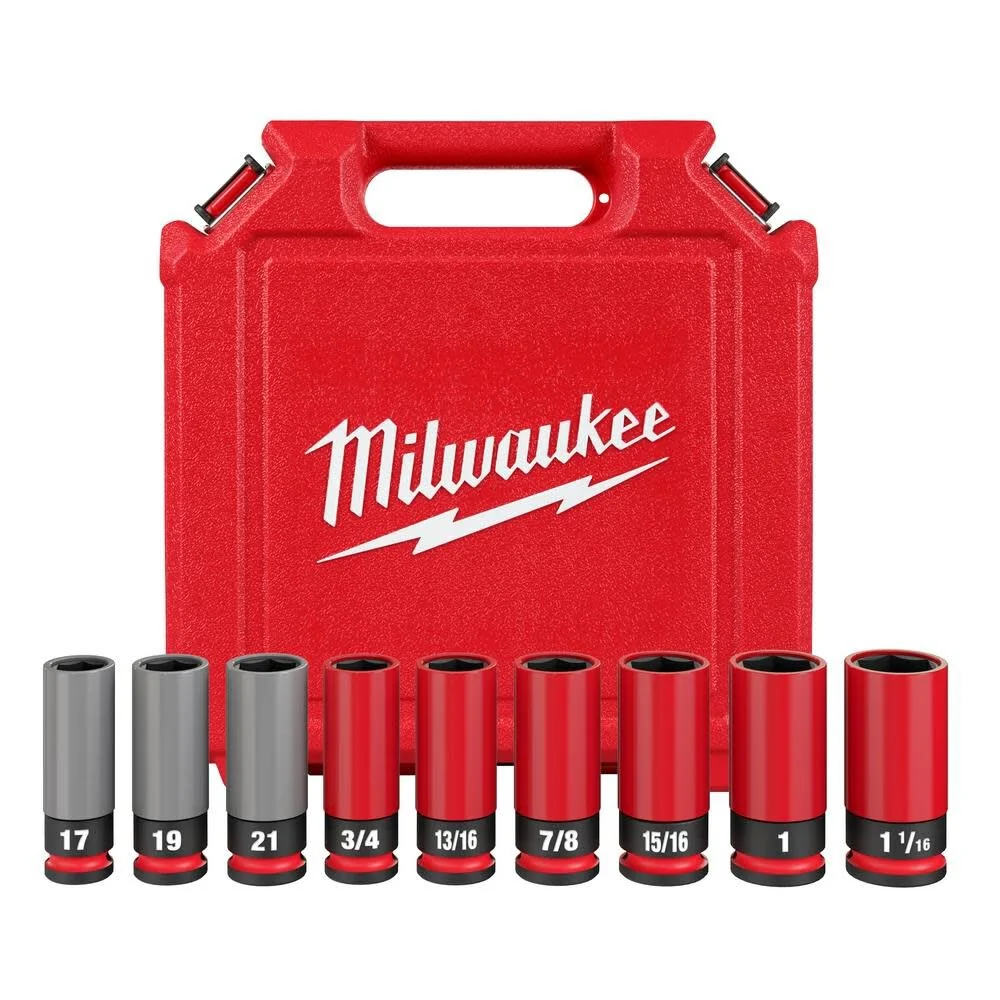 MILWAUKEE SHOCKWAVE IMPACT DUTY 1/2 Drive SAE & Metric 9 PC. Lug Nut Wheel Socket Set opbergdoos
