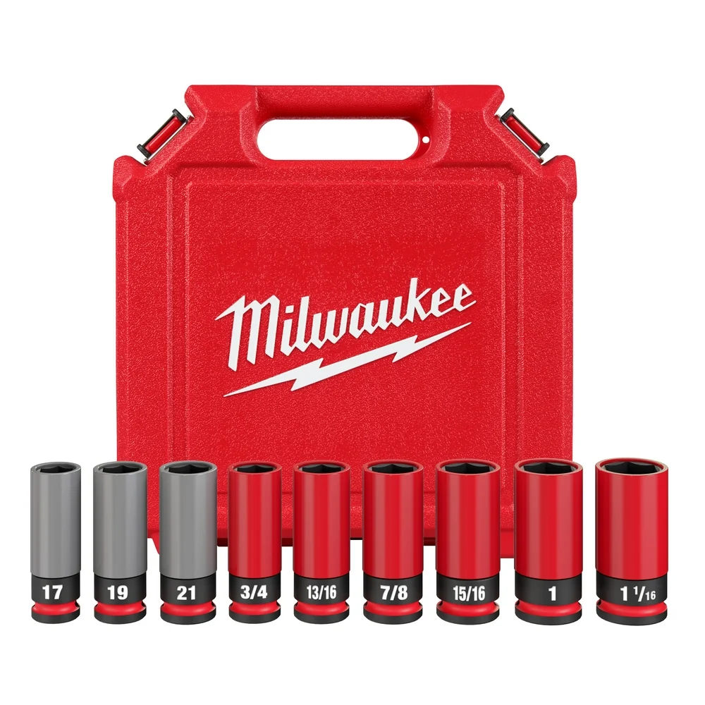 MILWAUKEE SHOCKWAVE IMPACT DUTY 1/2 Drive SAE & Metric 9 PC. Lug Nut Wheel Socket Set opbergdoos