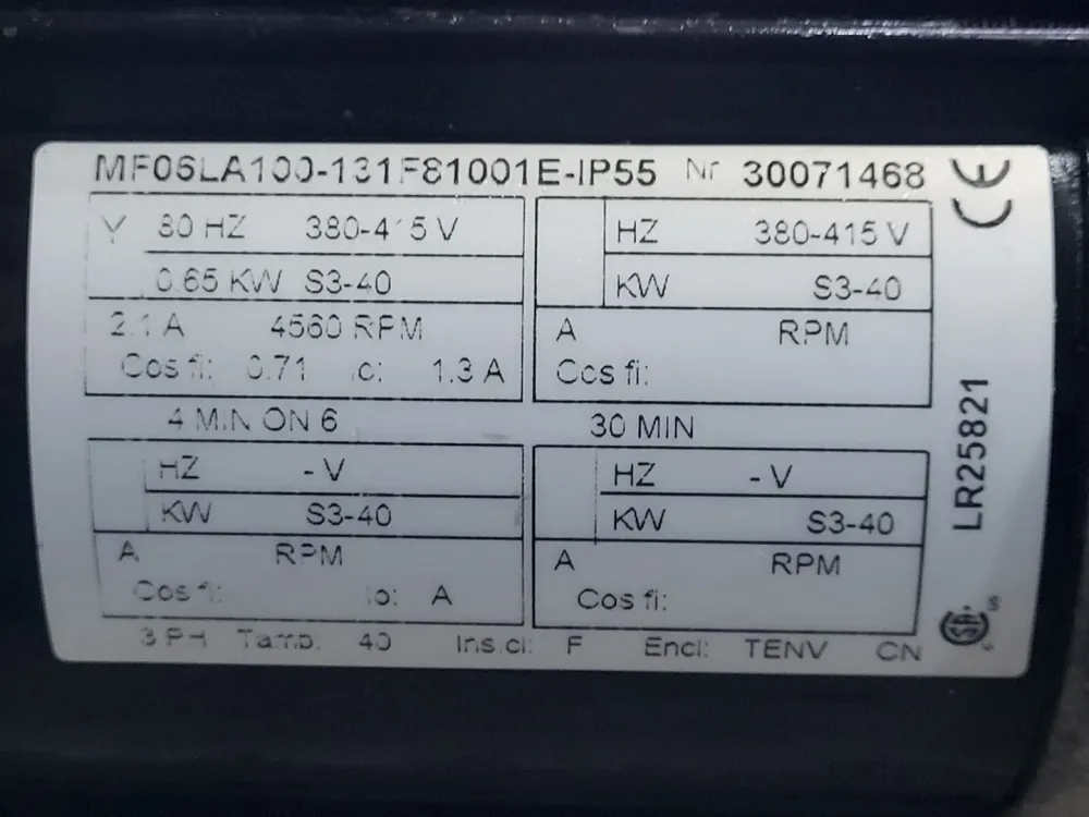 400VAC 2.1A 0.65kW 3Ph Servo Motor MF06LA100-131F81001E