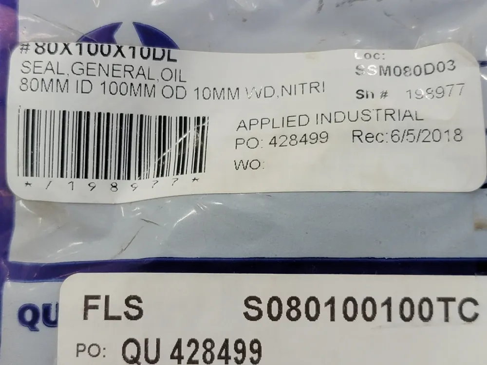 Metric Oil Seal No. S080100100TC, 80X100X10 mm